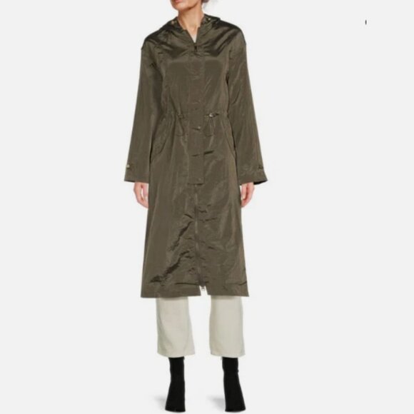 Guess Kelsi Hooded Midi-Length Parka Rain Jacket Size Small Army Green Long - Picture 1 of 14